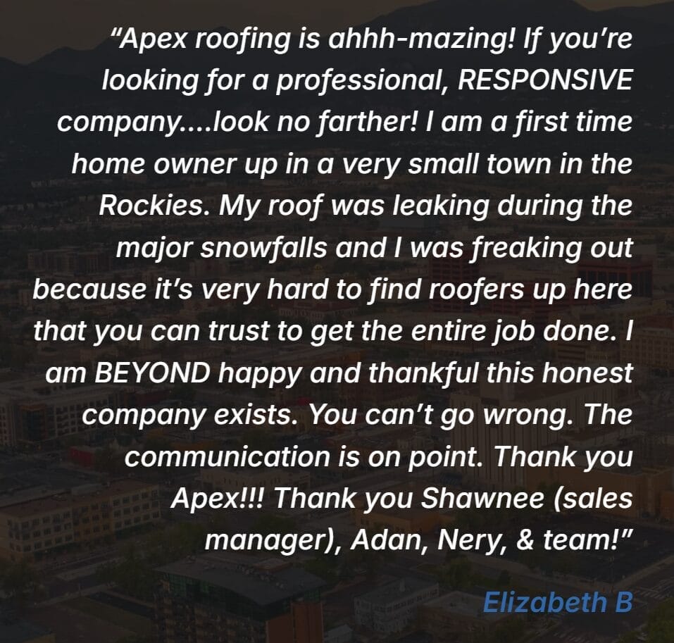 A screenshot showing a positive review of Apex Restoration & Roofing.