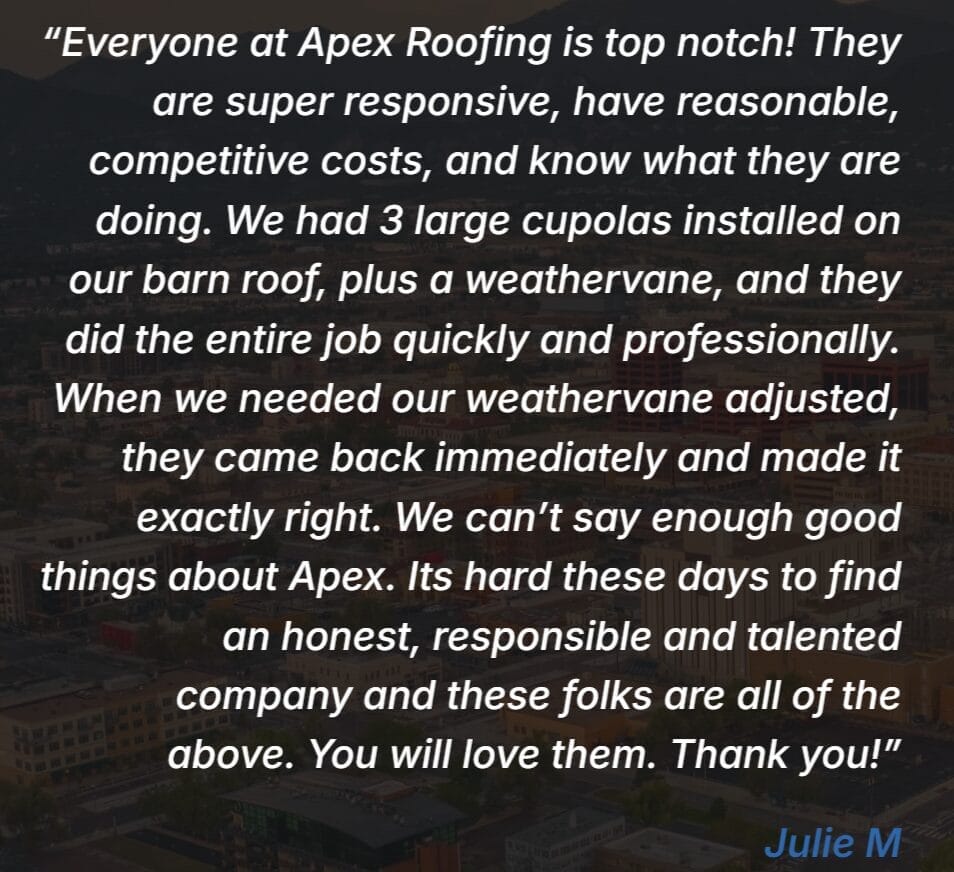 A screenshot showing a positive review of Apex Restoration & Roofing.